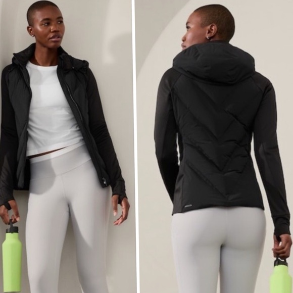 Athleta Inlet Hybrid Quilted Jacket Black Hooded Running Training NWOT Sz L/G - Picture 4 of 13